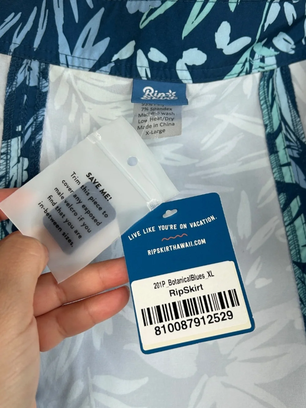 Ripskirt size XL wrap skirt length 2 Botanical blues tropical short pockets NEW - Picture 7 of 9
